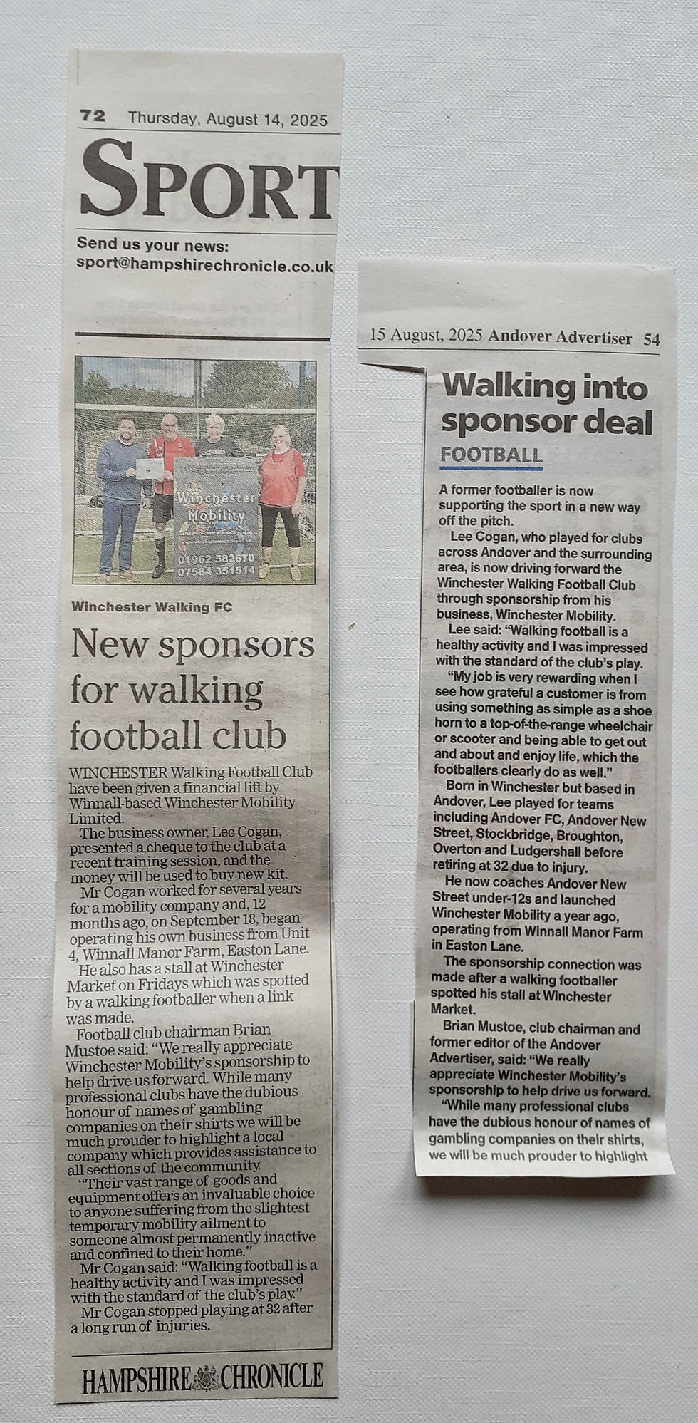 It’s not every day that Winchester Walking Football Club makes the headlines – but when we do, apparently once isn’t enough.