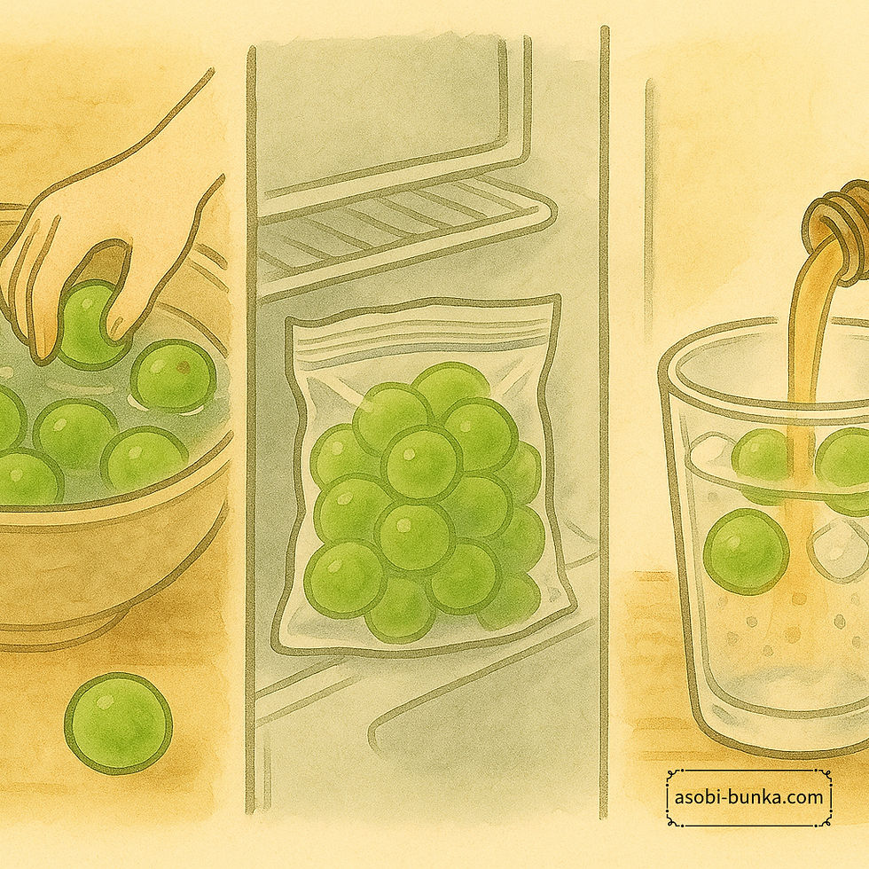 青梅ジュースを自宅で簡単においしく作るコツをかいたイラスト。