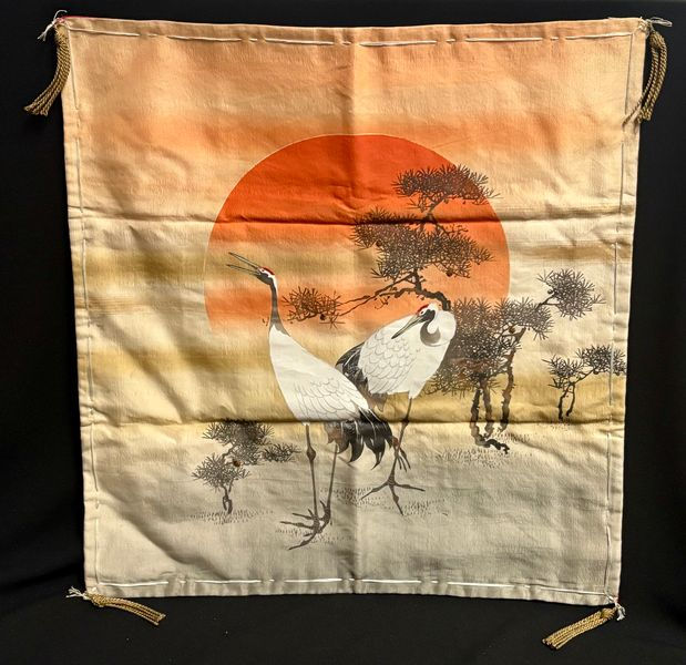 Thumbnail: 2 Japanese 20th Century Fukusa w/ Cranes and Floral Design