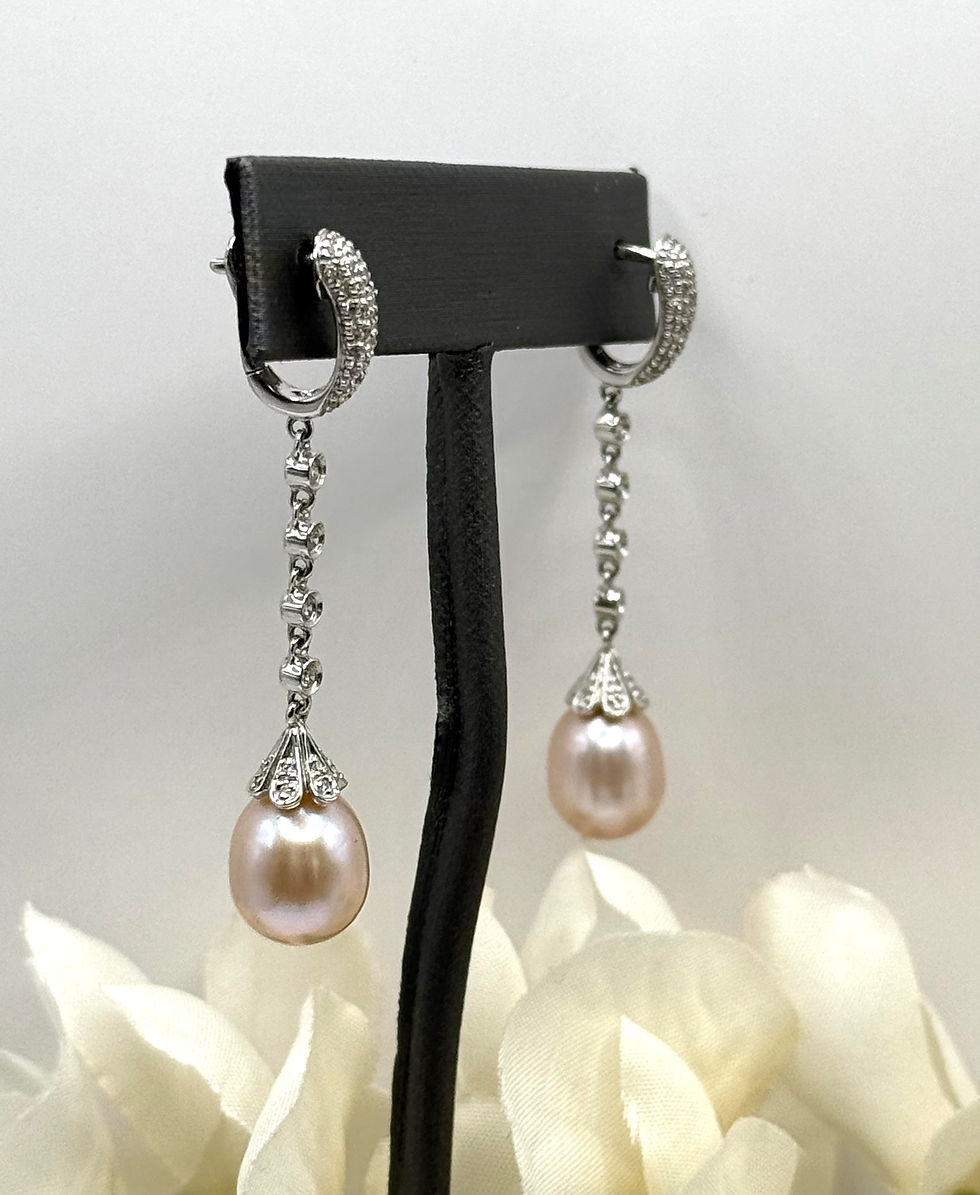 Thumbnail: 14 Karat White Gold Diamond Pearl Earrings