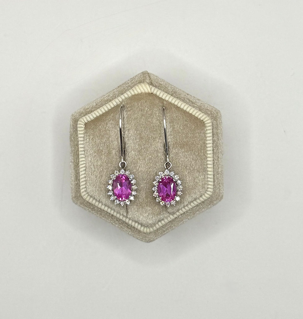 Thumbnail: 14 Karat White Gold Pink Sapphire And Diamond Earrings