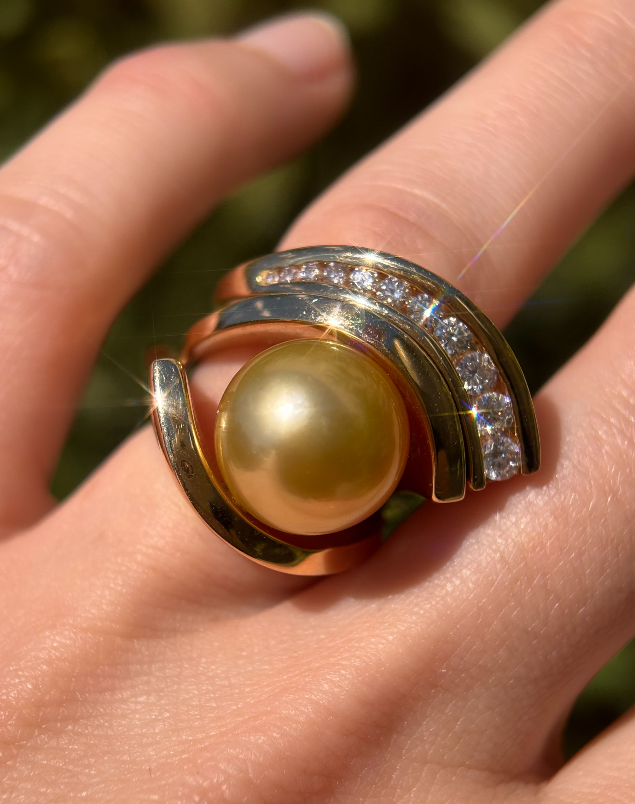 Handmade 14KYG Gold Pearl .20ctw DIA Ring and .51ctw DIA Band