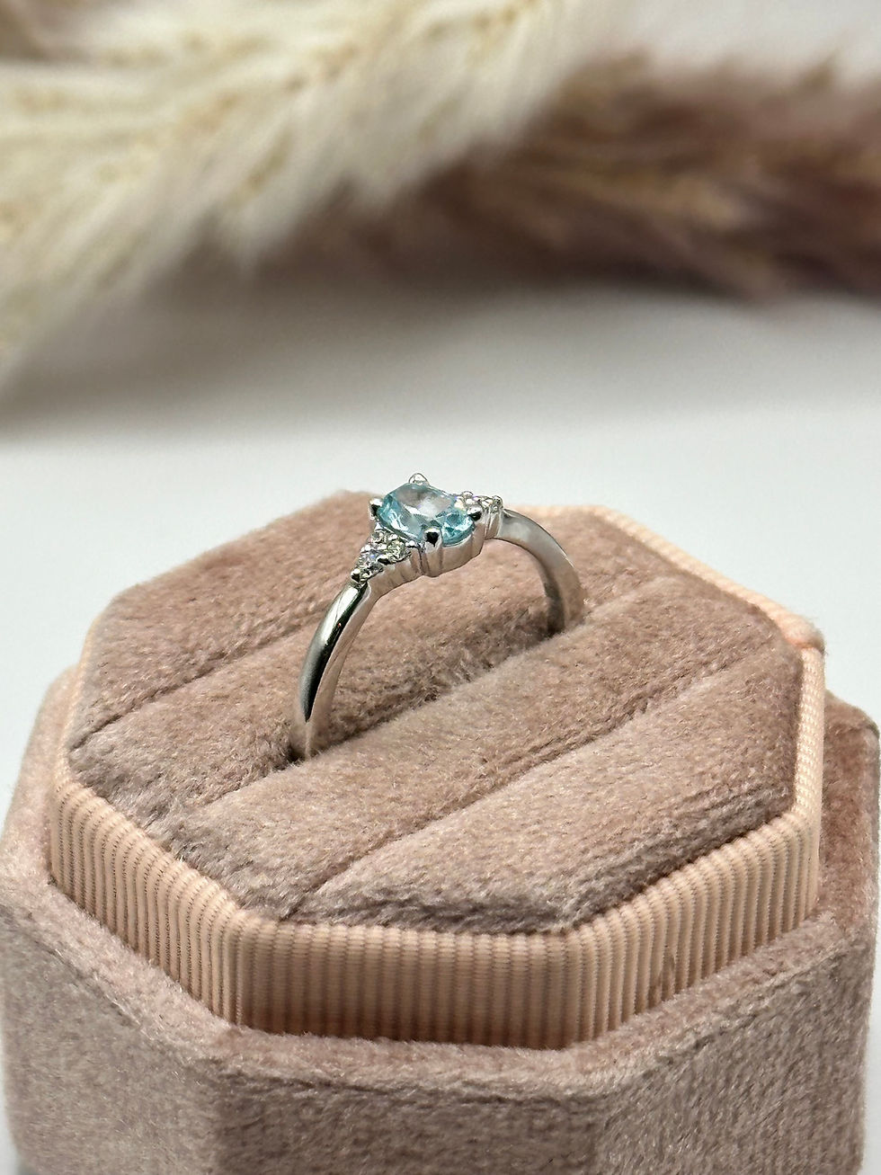 Thumbnail: 14 Karat White Gold .60 Carats Blue Topaz .09 Carat Total Weight Diamond Ring