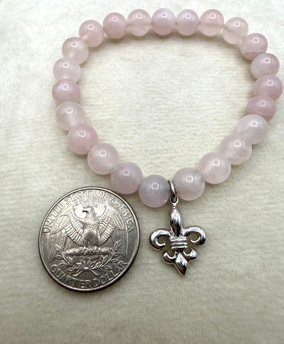 Thumbnail: Sterling Silver Rose Quartz Fleur De Lis Bracelet