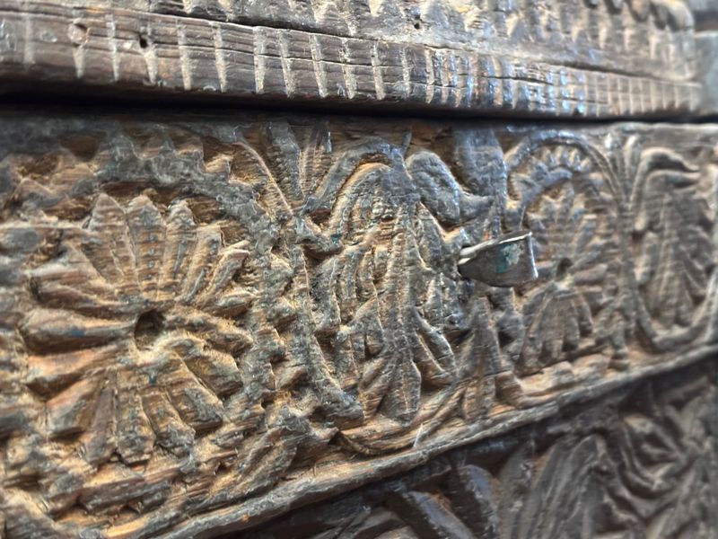 Thumbnail: Large Wooden Carved Decorative Swat Valley Dowry Chest 19th C.