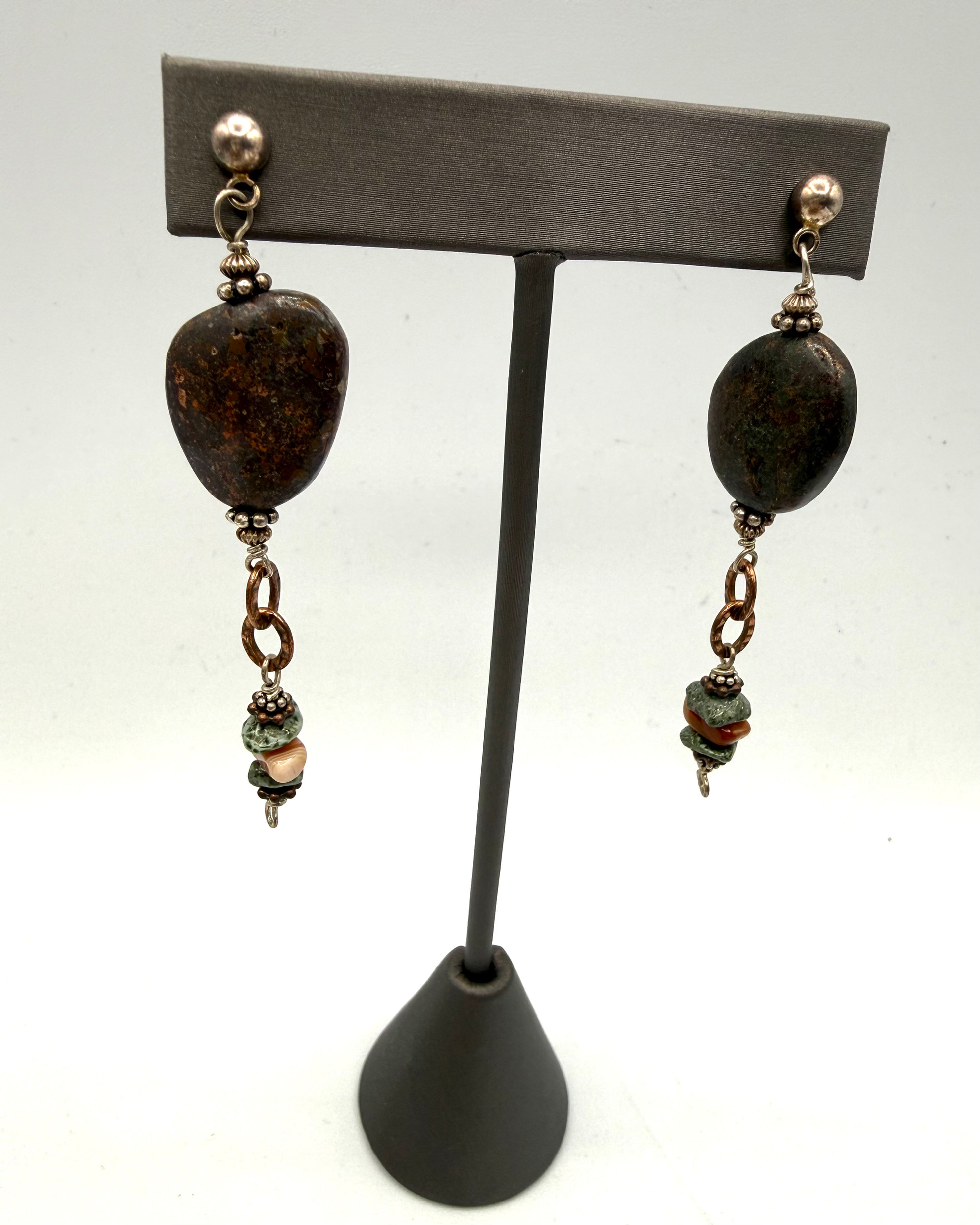 Silver/ Copper Mohawkite Lake Superior Agate, Prince Edward Island Earrings