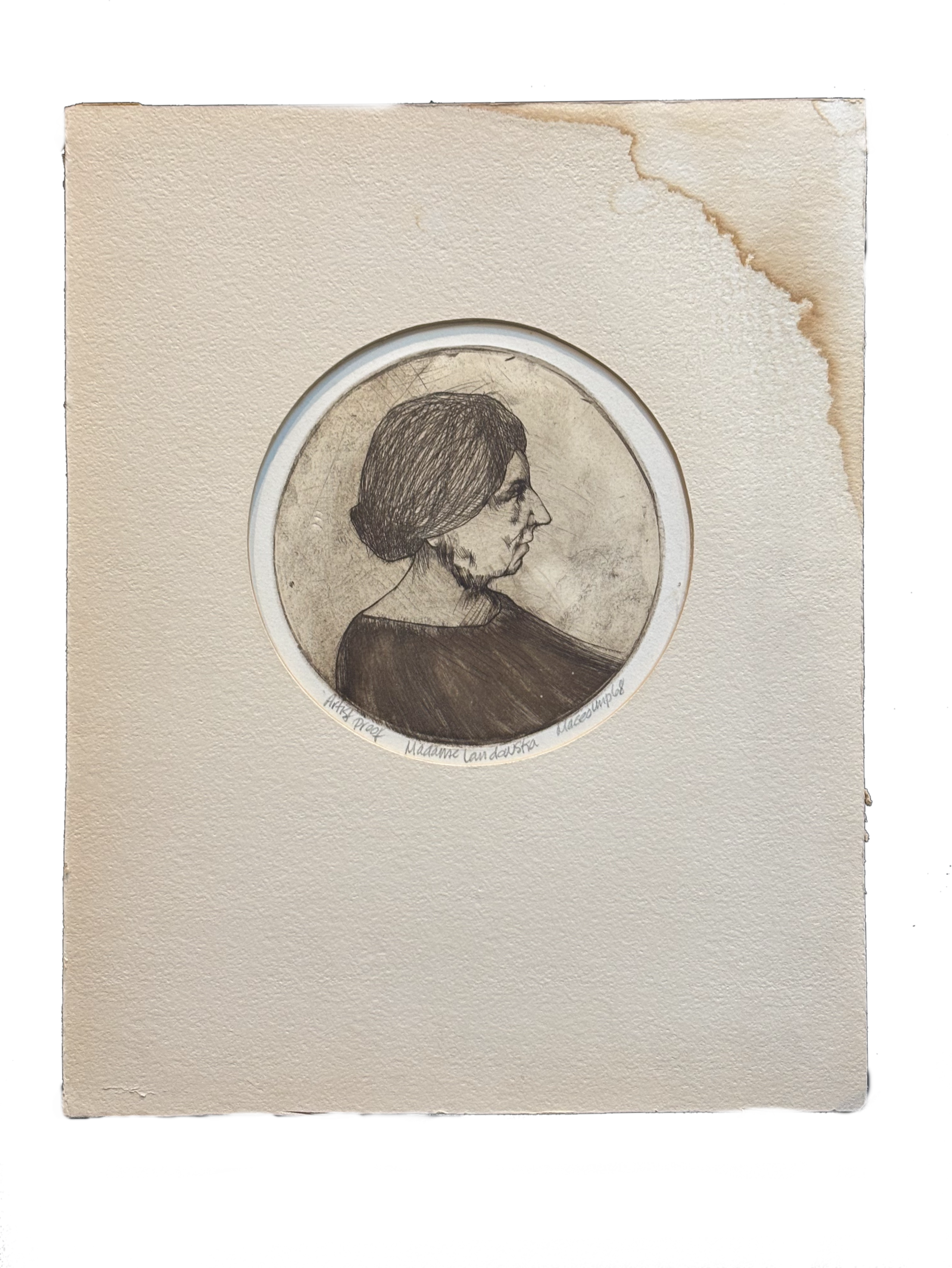 Maceo Madame Landowska Etching 1968