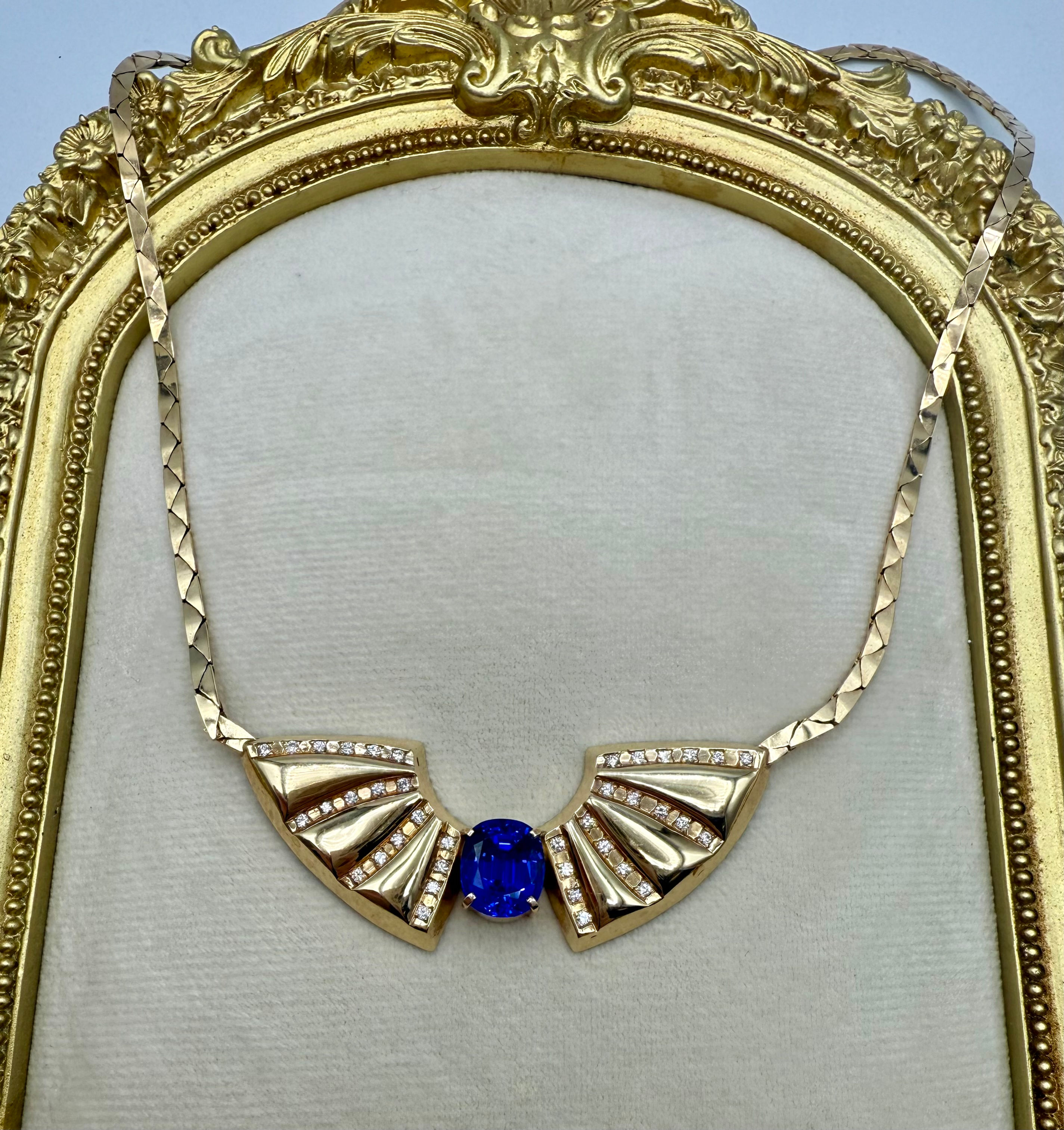 14 Karat Yellow Gold 7.53ct Tanzanite & 1.15ctw Diamond Necklace