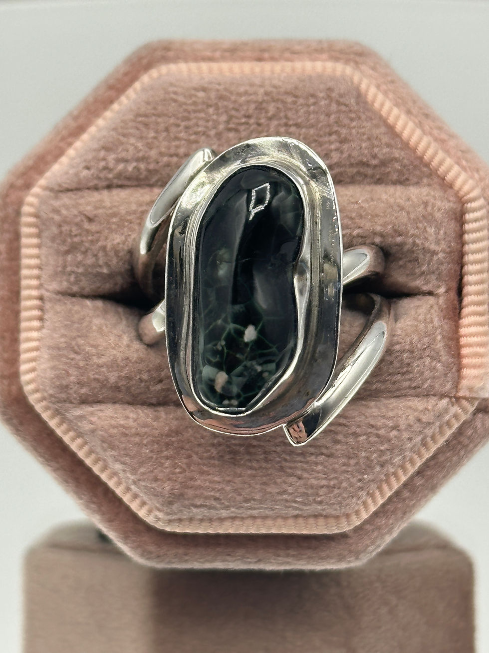 Hand Crafted Sterling Silver Prince Island Greenstone Ring