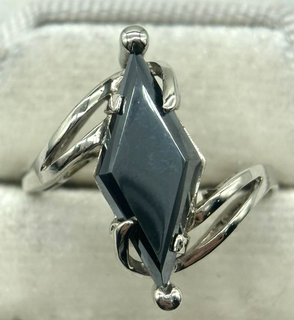 Thumbnail: 10KWG Faceted Hematite 13ct Ring