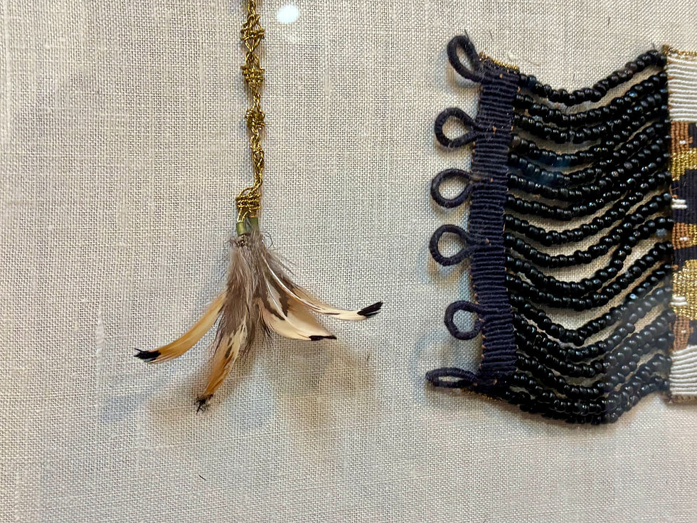 Thumbnail: Framed Feather Choker Necklace and Beaded Bracelet