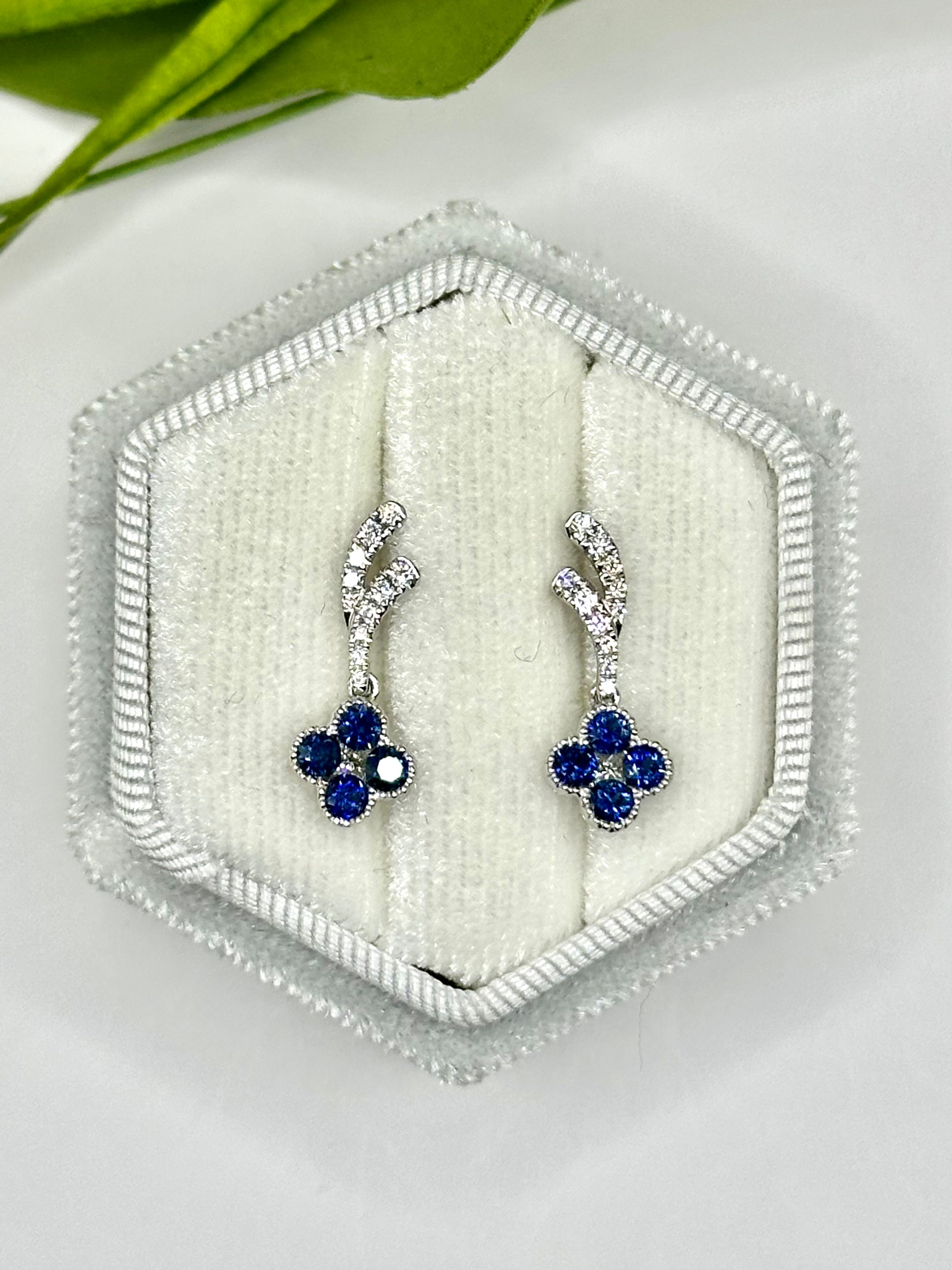 18 Karat White Gold .60 Carat Sapphire Damond Earrings