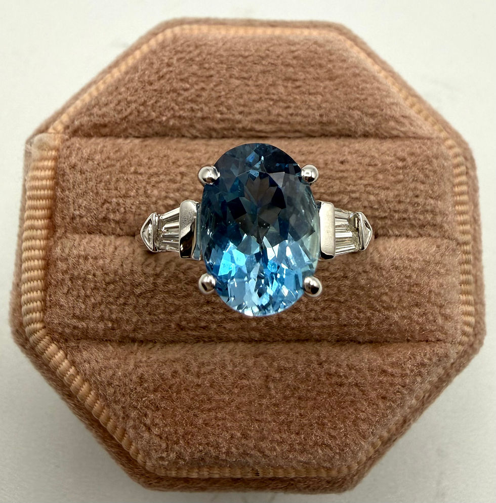 Thumbnail: 14 Karat White Gold 0.28ctw Diamond Ring Mounting & 3.16ct Oval Aquamarine