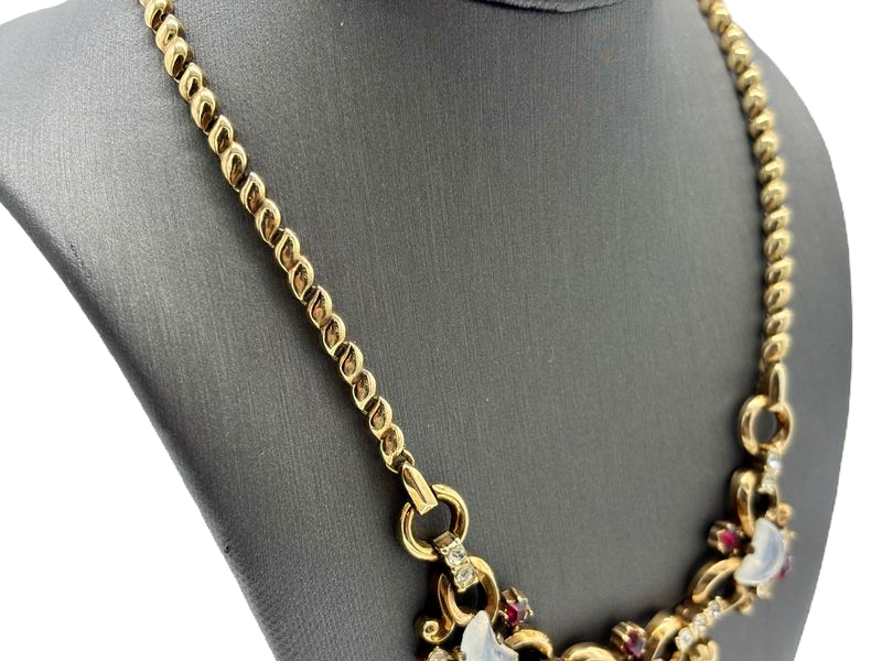Thumbnail: TRIFARI Philippe Clair de Lune Ruby Demilune Moonstone Necklace Clip Earring Set