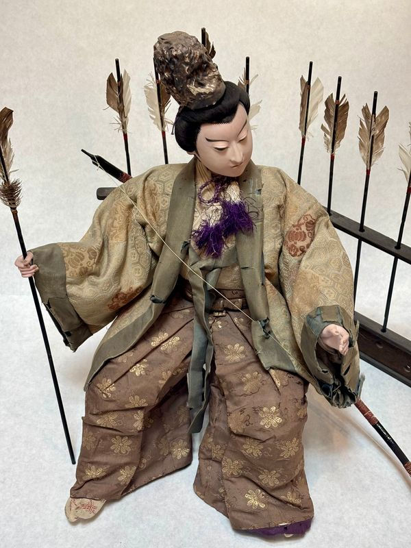 Thumbnail: Japanese Doll Seated Archer w/ Bow and Arrows ca. 1870