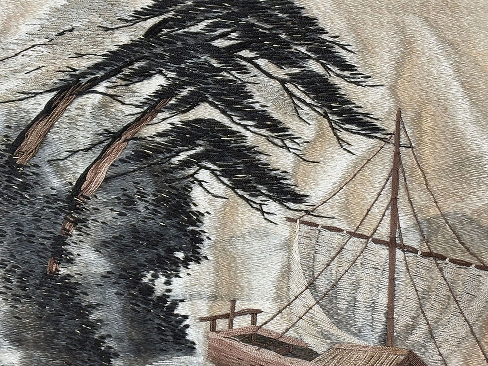 Thumbnail: Vintage Japanese Silk Embroidery Landscape Scene of Mt. Fuji