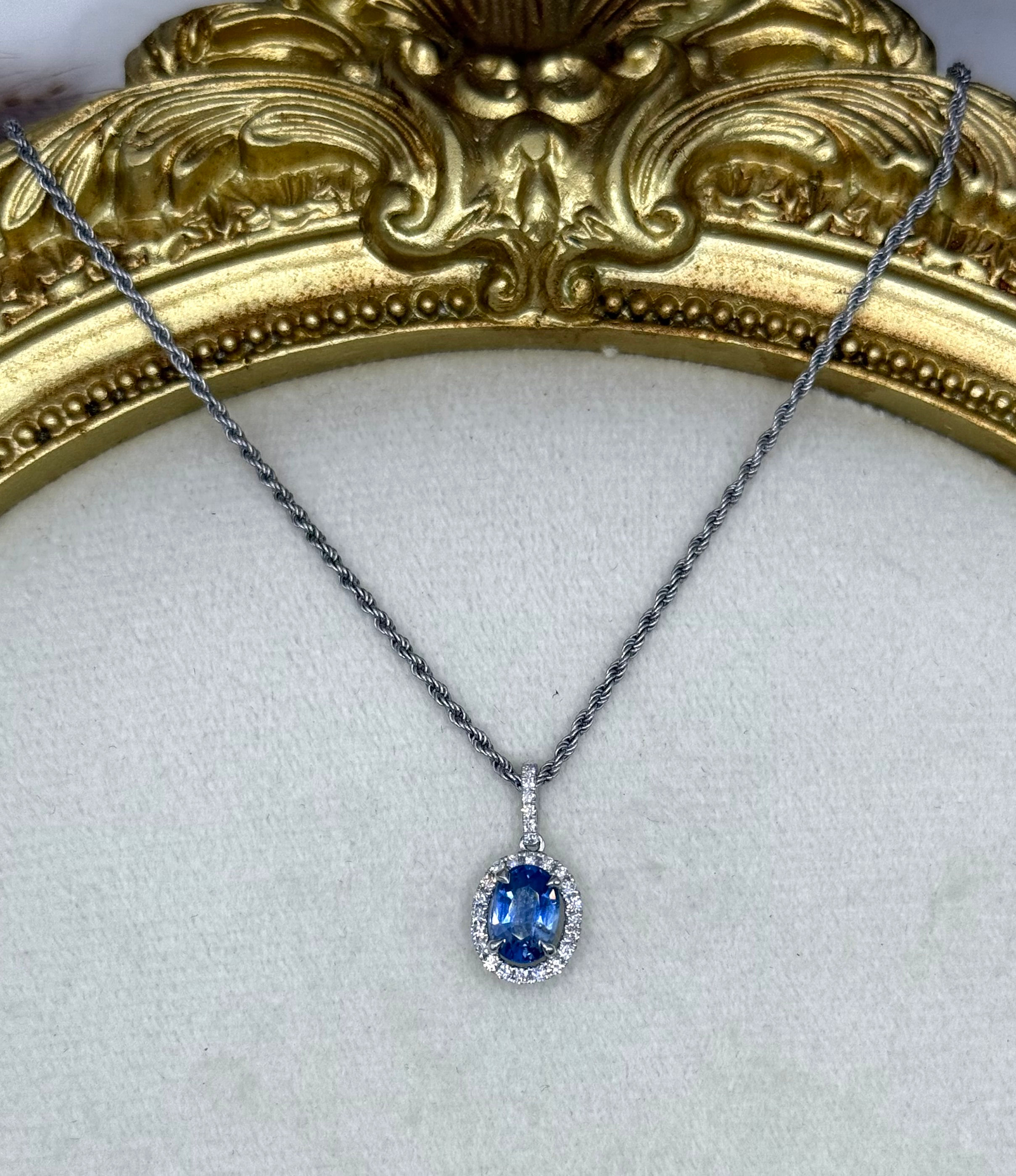 14 Karat White Gold Sapphire And Diamond Pendant