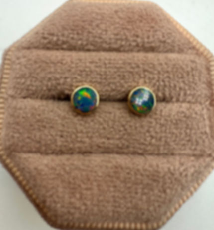 14 Karat Yellow Gold 4.0mm Opal Doublet Studs