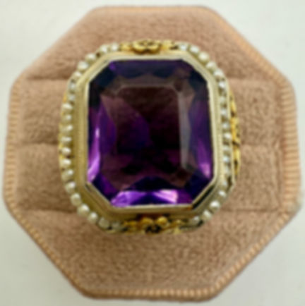 14 Karat Yellow Gold Amethyst & Pearl Ring