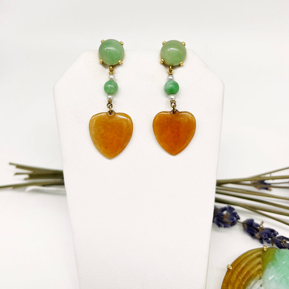 Thumbnail: 14 Karat Yellow Gold Peacock Earrings and Pin Jade Set