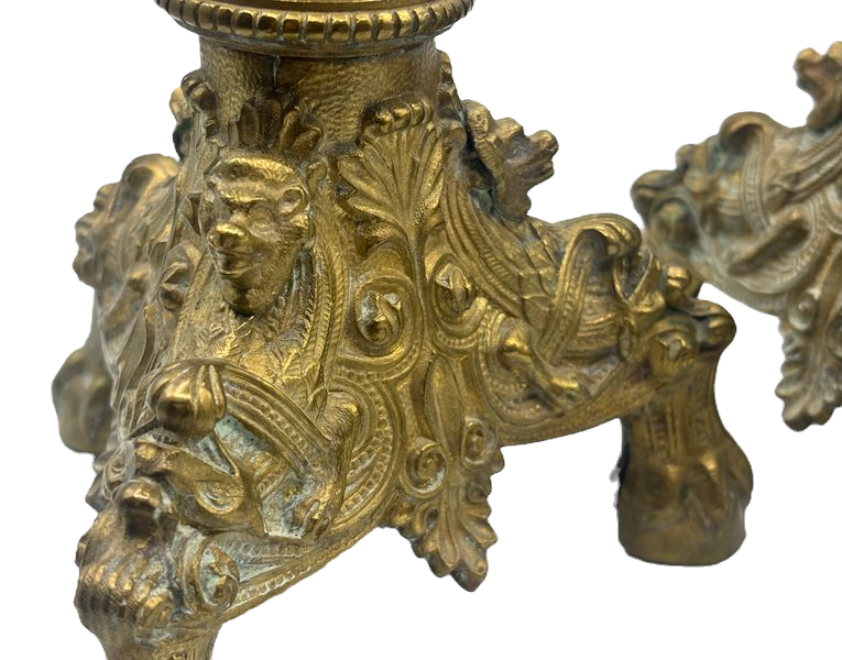 Thumbnail: Pair of 19th-Century Gothic Revival Brass Candlestick Holders