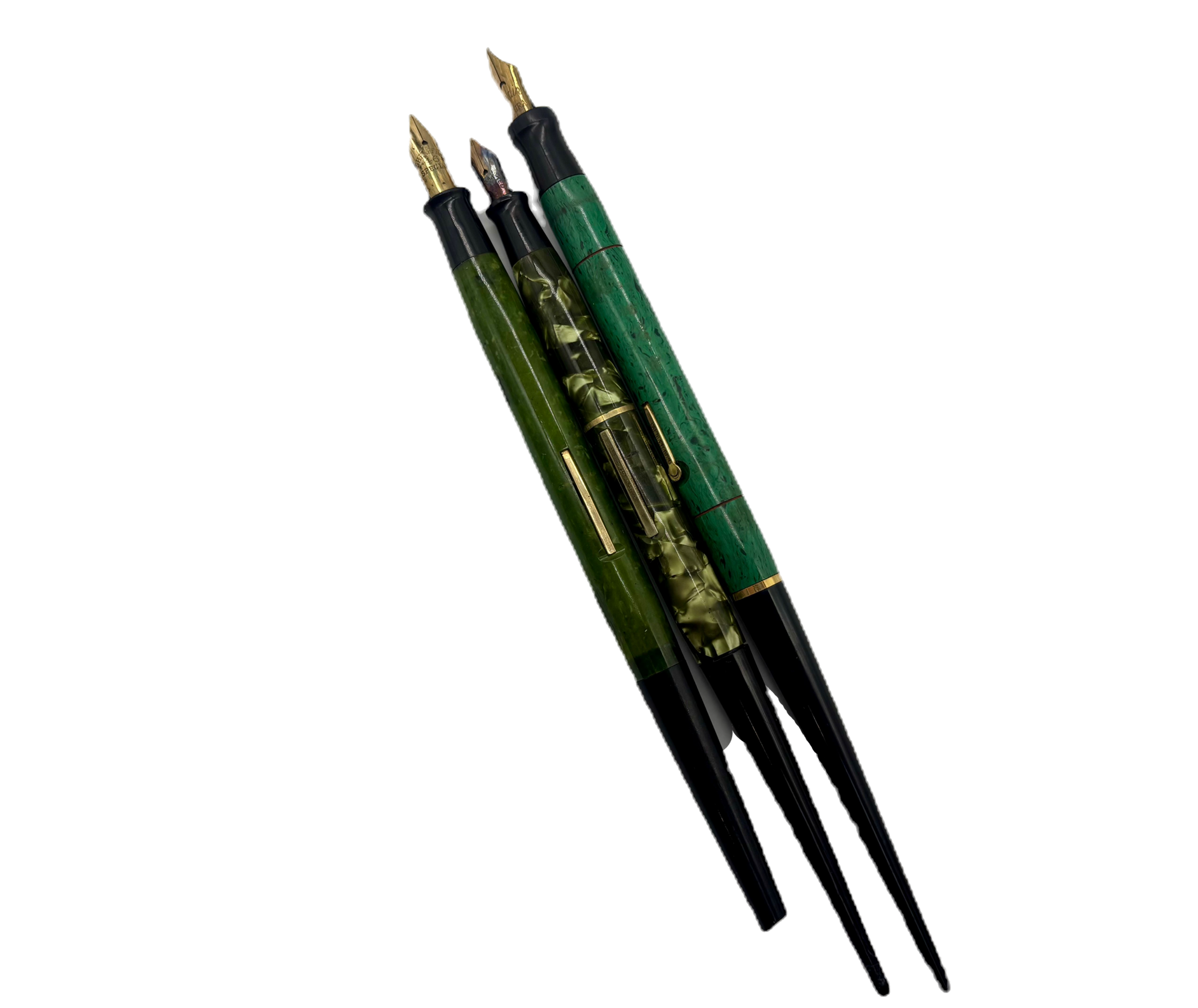 Conklin Endura, Jade Sheaffer, Warranted 14K Long Fountain Pens