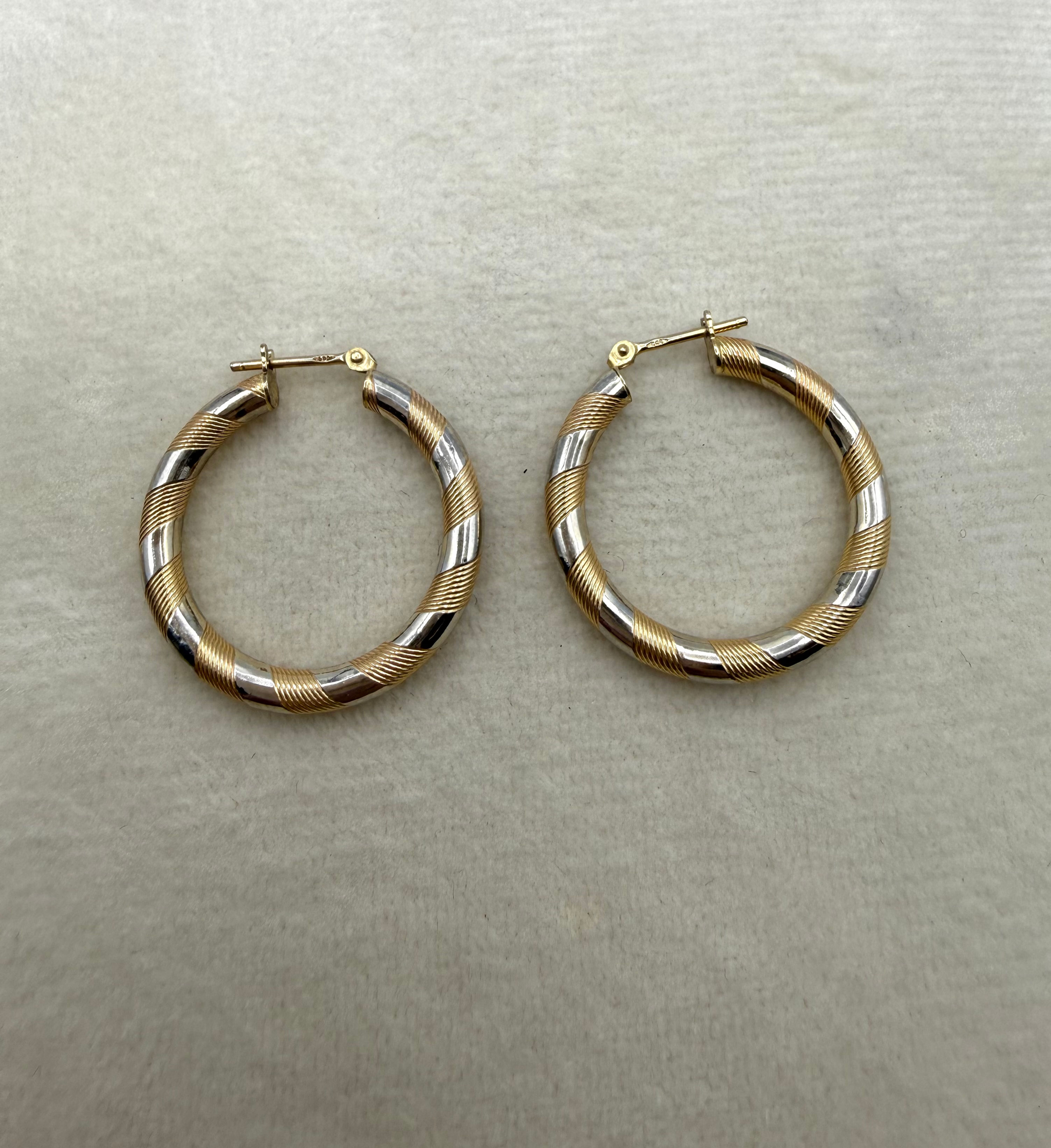 14 Karat Yellow Gold Two Tone Hoops