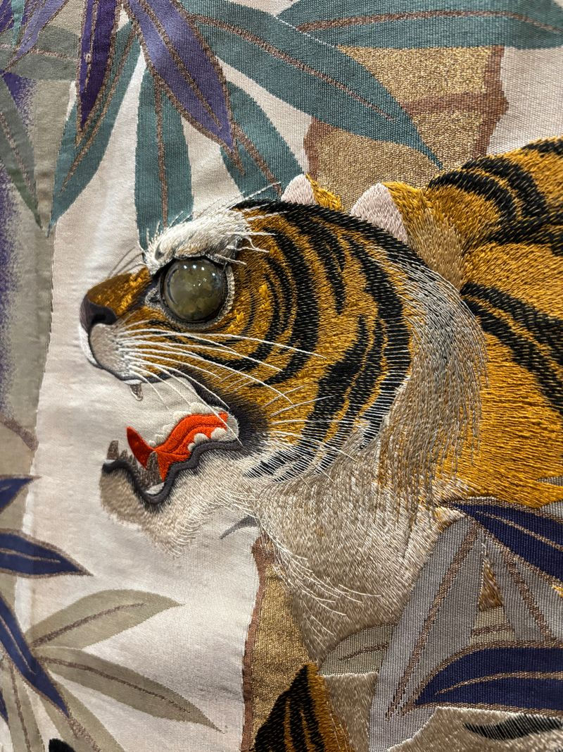 Thumbnail: Japanese Textile Panel of Tiger and Bamboo