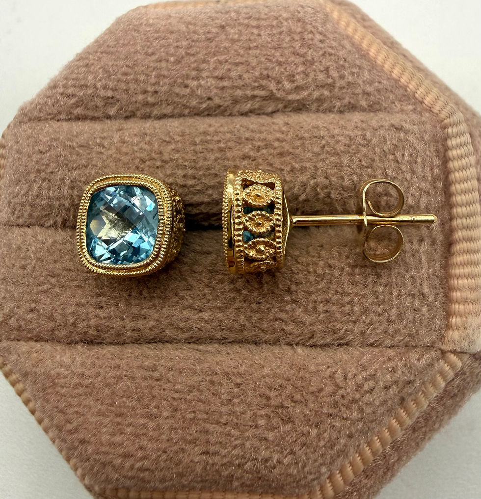 Thumbnail: 14 Karat Yellow Gold Blue Topaz Studs