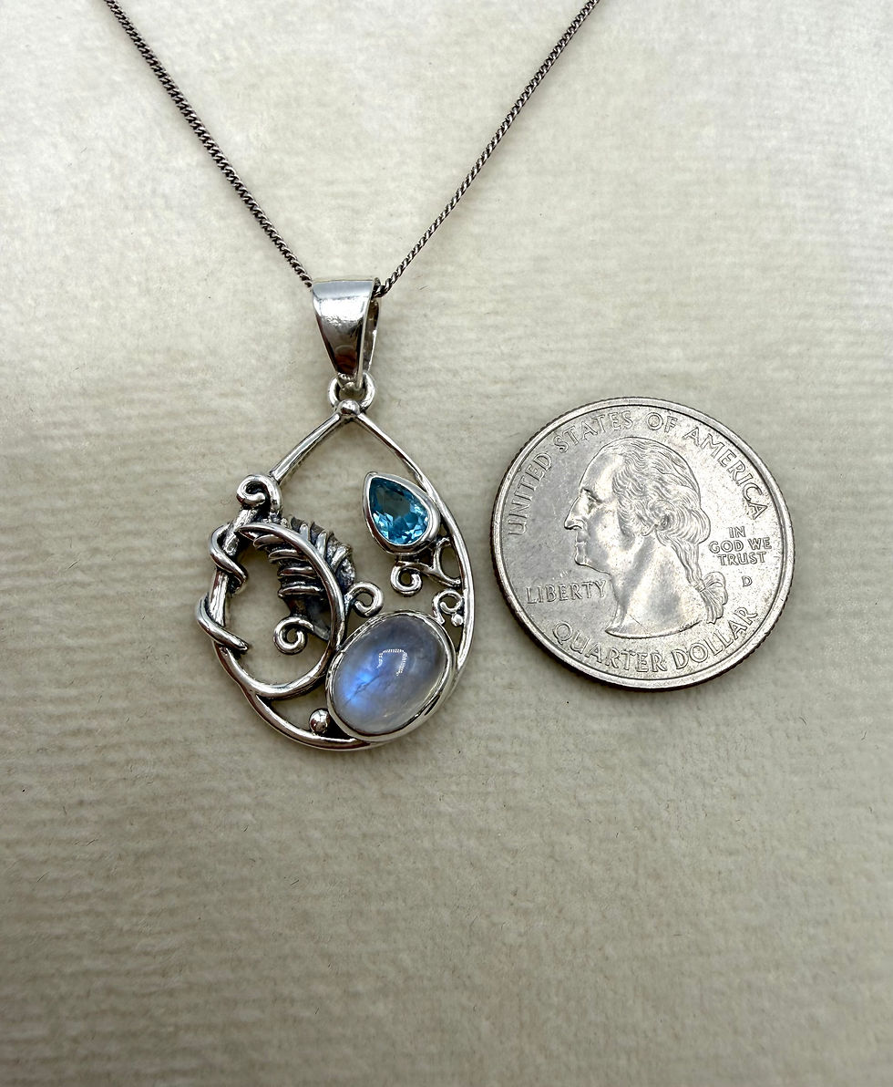 Thumbnail: Sterling Silver Moonstone & Blue Topaz Leaf Pendant
