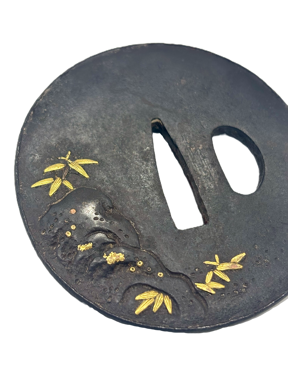 Thumbnail: Edo Period Tsuba Shakudo Gold Silver and Copper Inlay Landscape