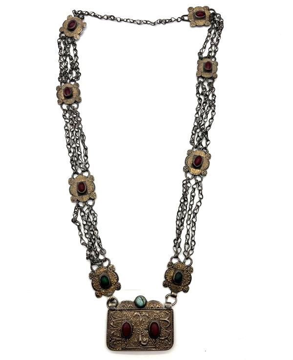 Thumbnail: Afghan Turkmen Tribal Necklace w/ Glass Inlay