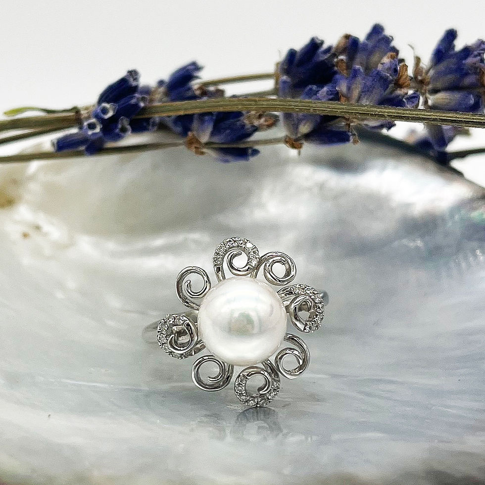 Thumbnail: 14 Karat White Gold Pearl & Diamond Ring