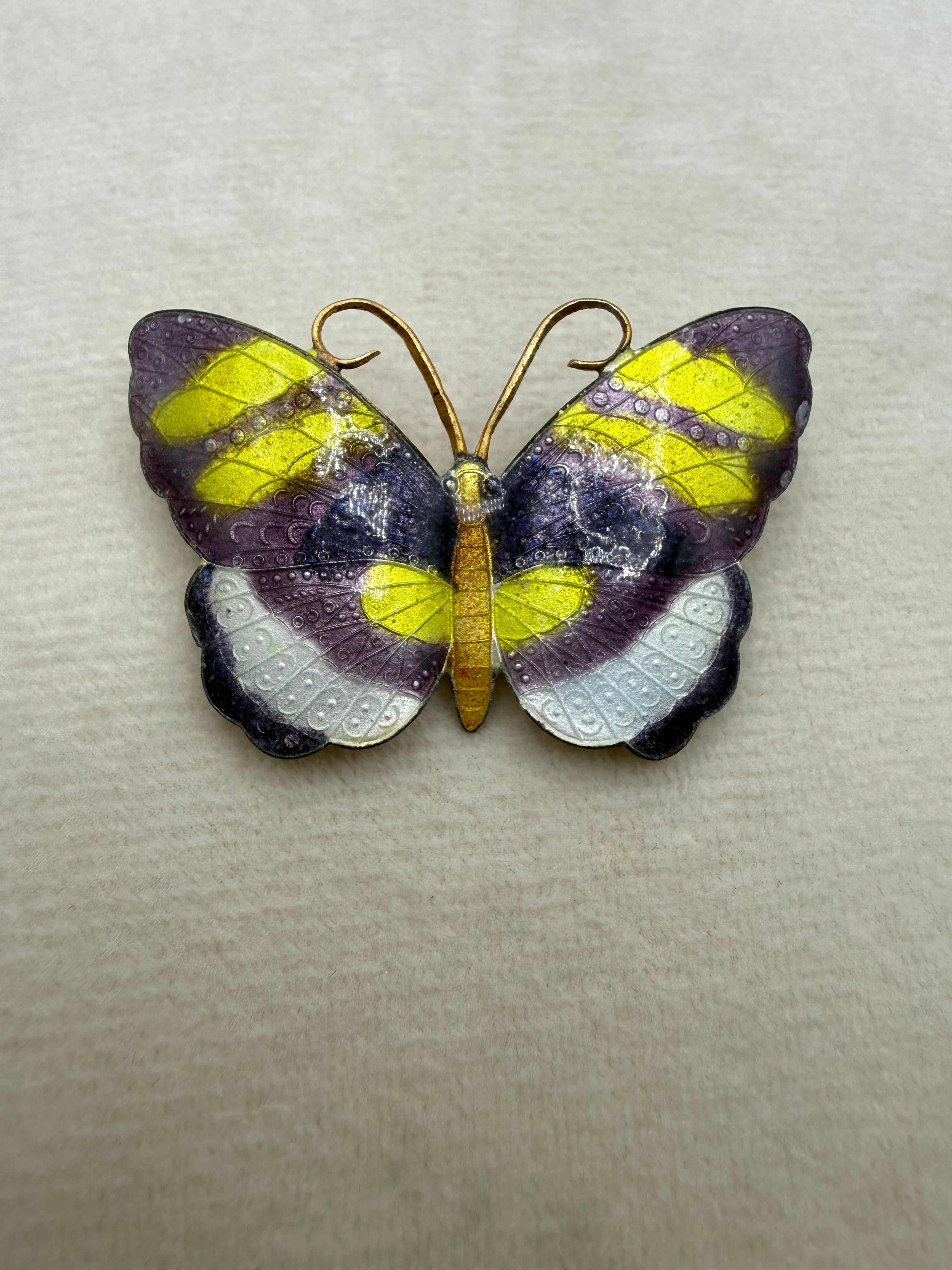 Vintage Brass Enamel Butterfly Brooch By Perking Jewelry