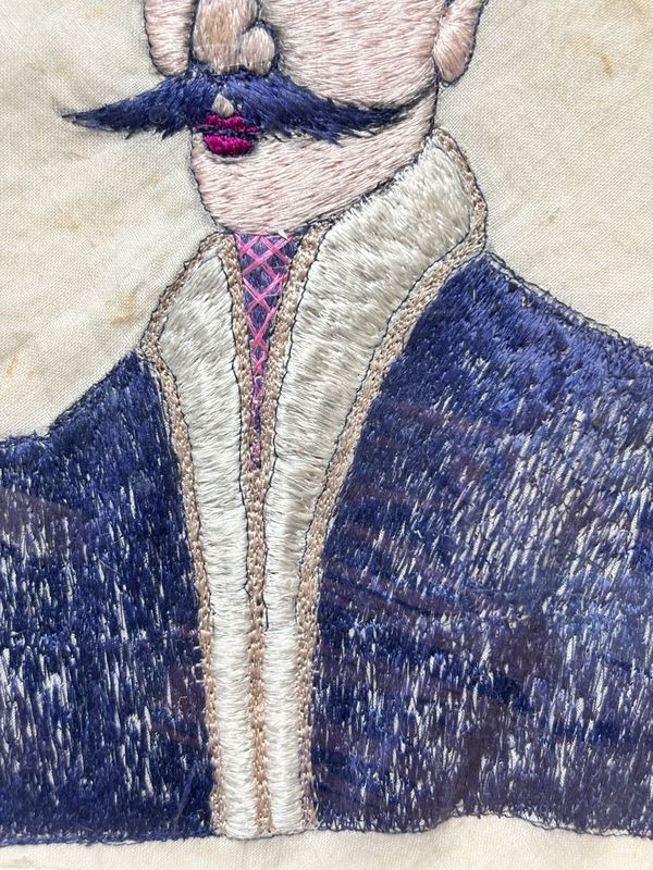 Thumbnail: Meiji Western-influenced Japan Hand Embroidered Portrait Late 19th C.