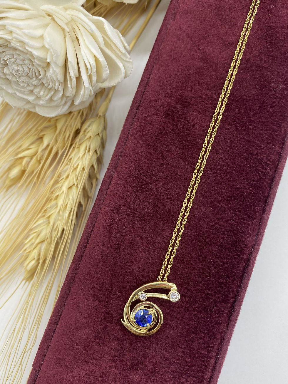 Thumbnail: 18 Karat Yellow Gold .53 Carat Sapphire .09 Carat Diamond Pendant