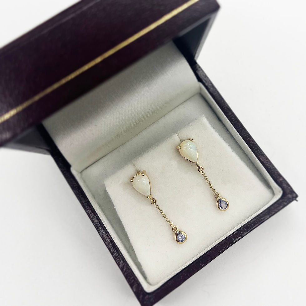 Thumbnail: Custom 14 Karat Yellow Gold Opal & Purple Sapphire Earrings