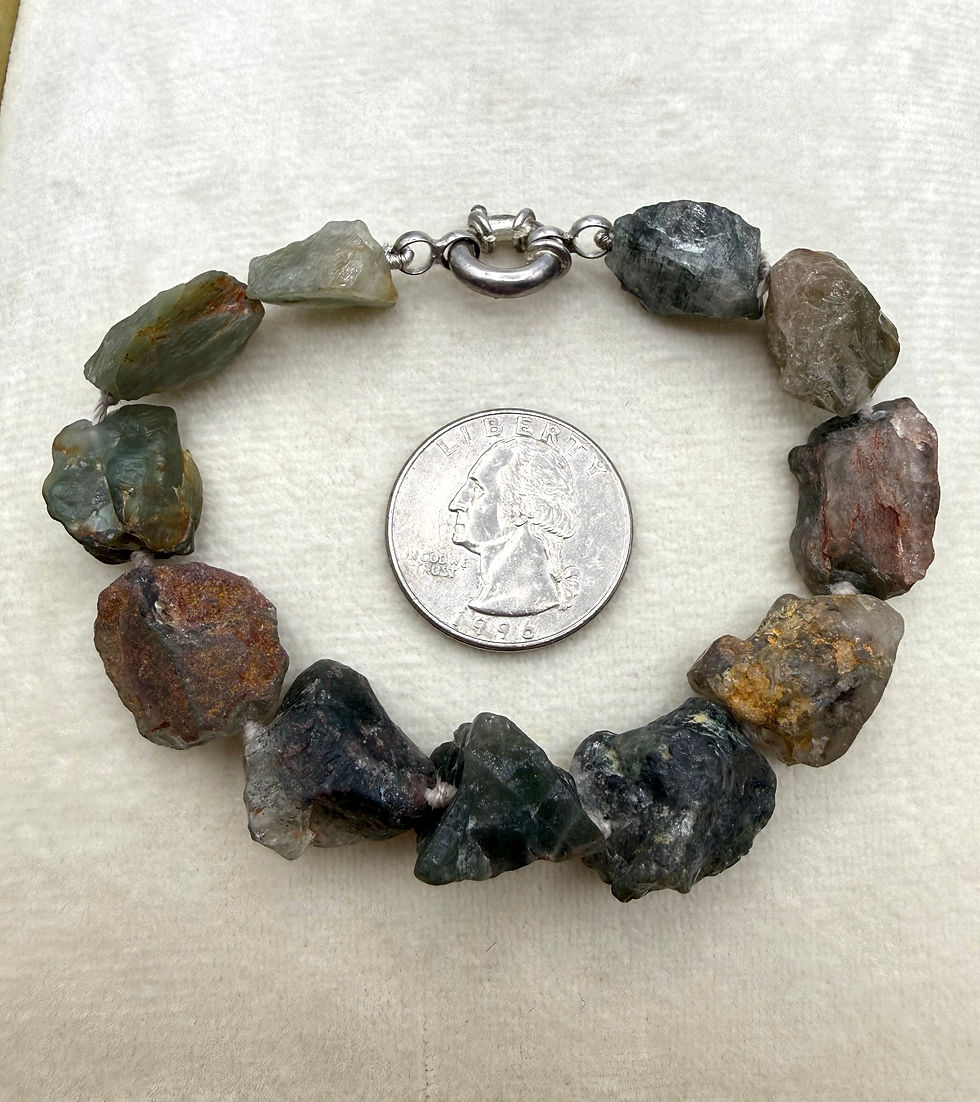 Thumbnail: Sterling Silver Rough Moss Agate Bracelet