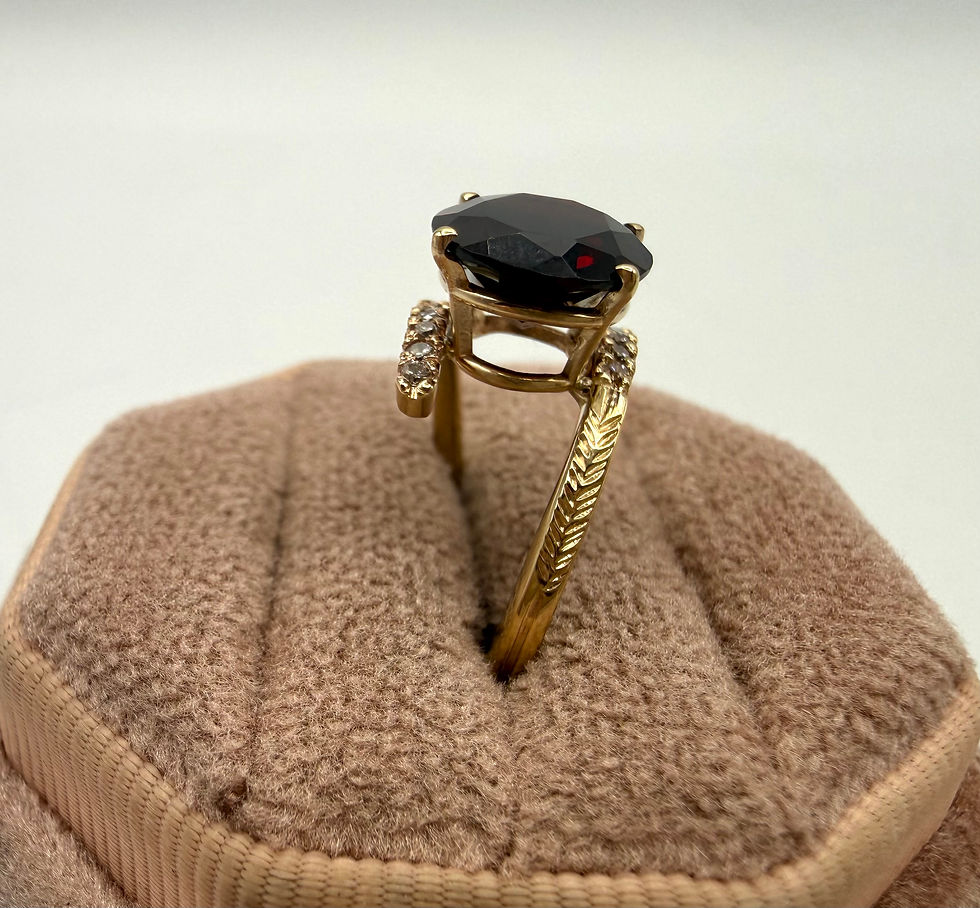 Thumbnail: 14 Karat Yellow Gold 4ct Garnet & .19ctw Diamond Ring