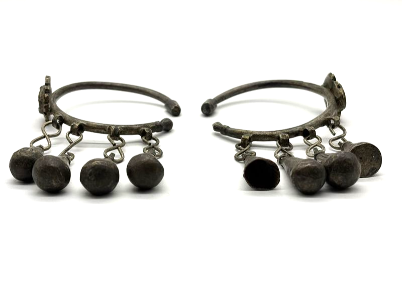 Thumbnail: Moroccan Amazigh (Berber) Earrings Dangling Charms and Enamel Accent 19th/20th C