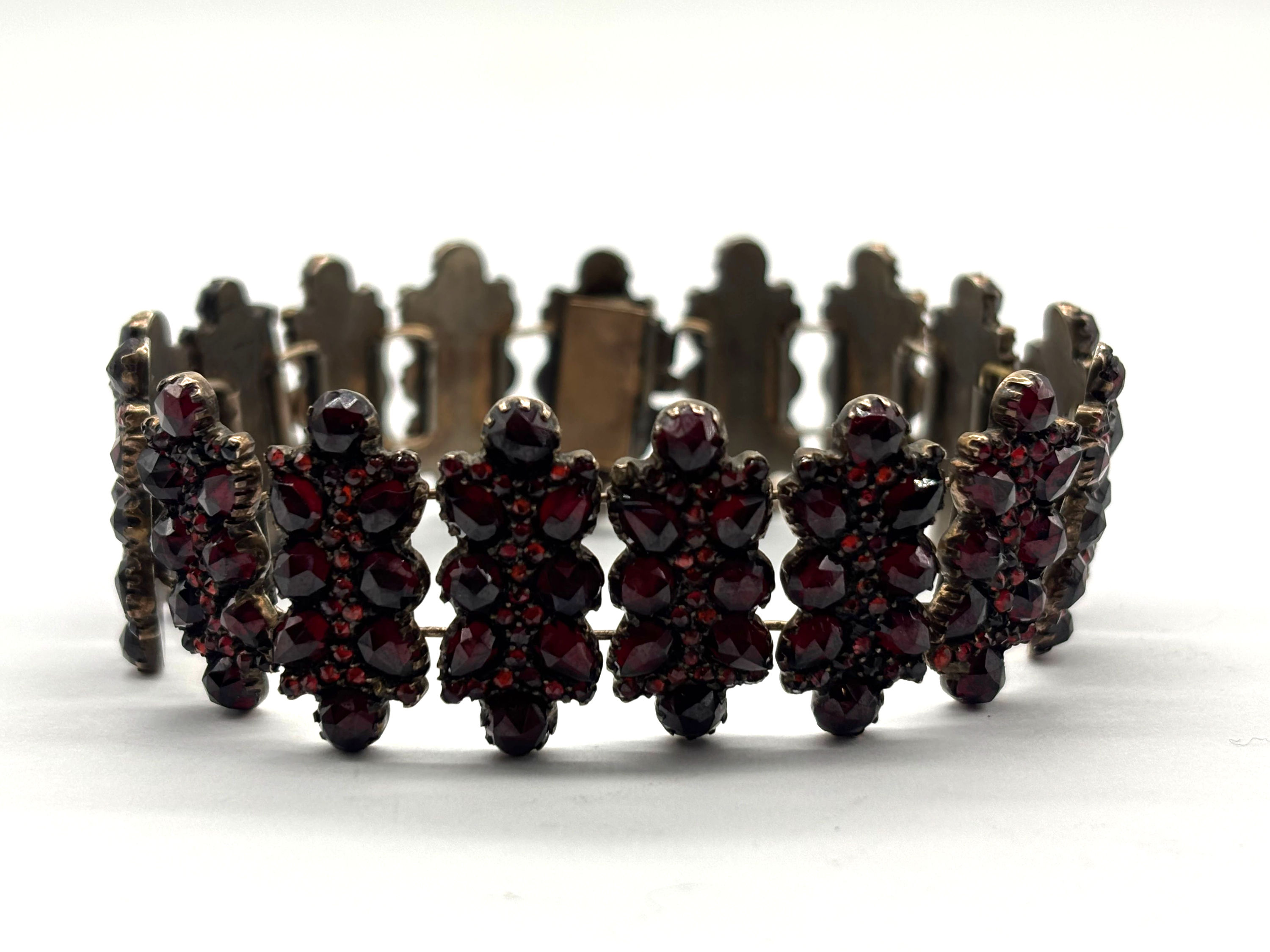 Antique Victorian Gilt Silver Bohemian Garnet Link Bracelet