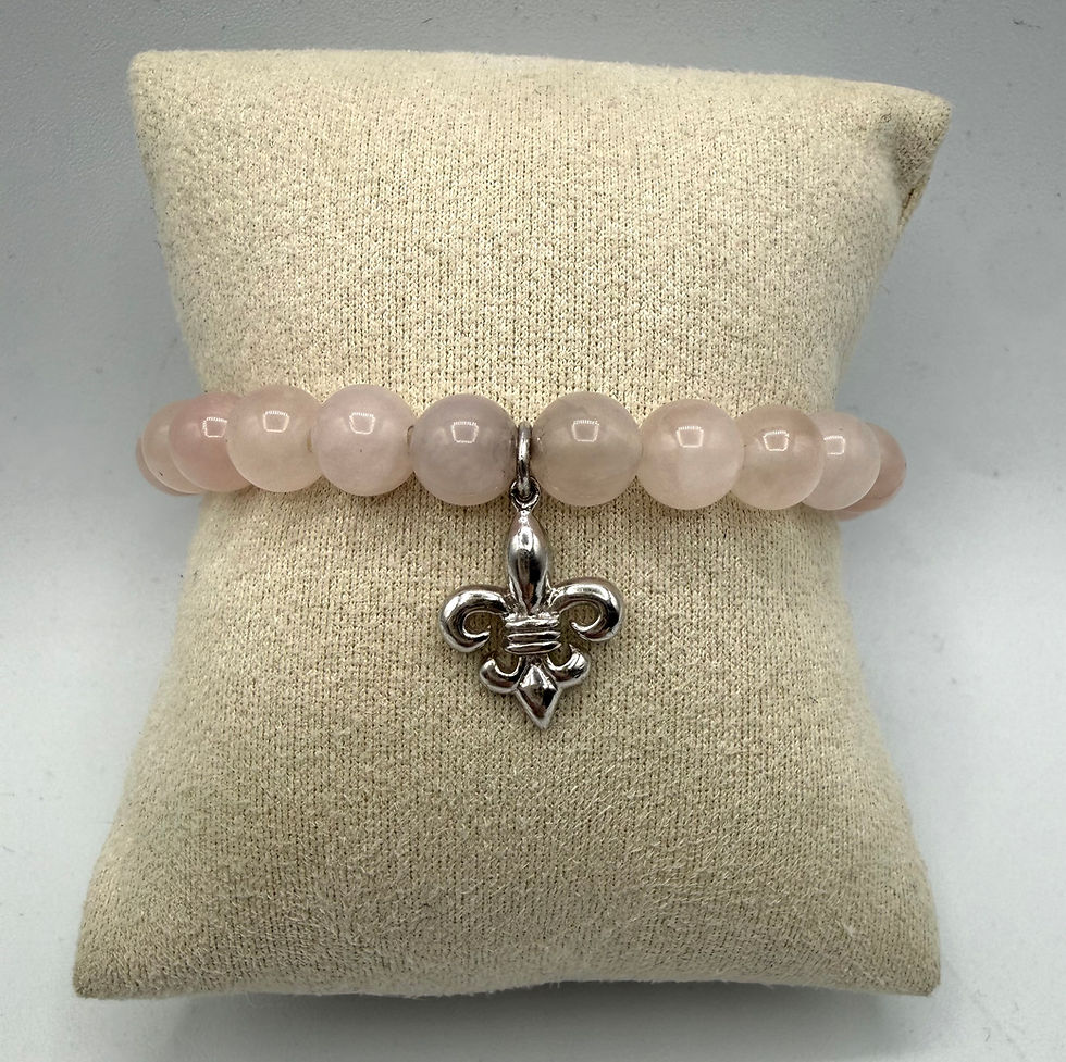 Thumbnail: Sterling Silver Rose Quartz Fleur De Lis Bracelet