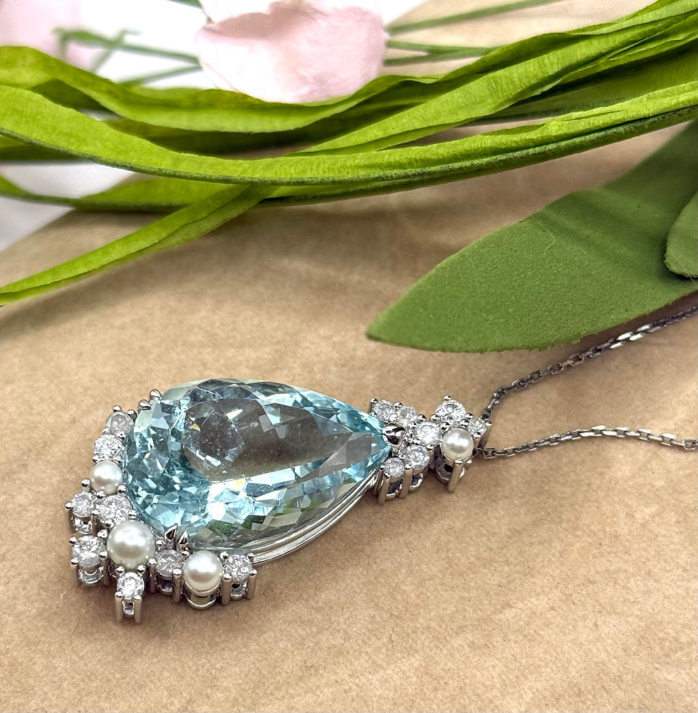 Thumbnail: 14 Karat White Gold Aquamarine, Diamond, Pearl Pendant