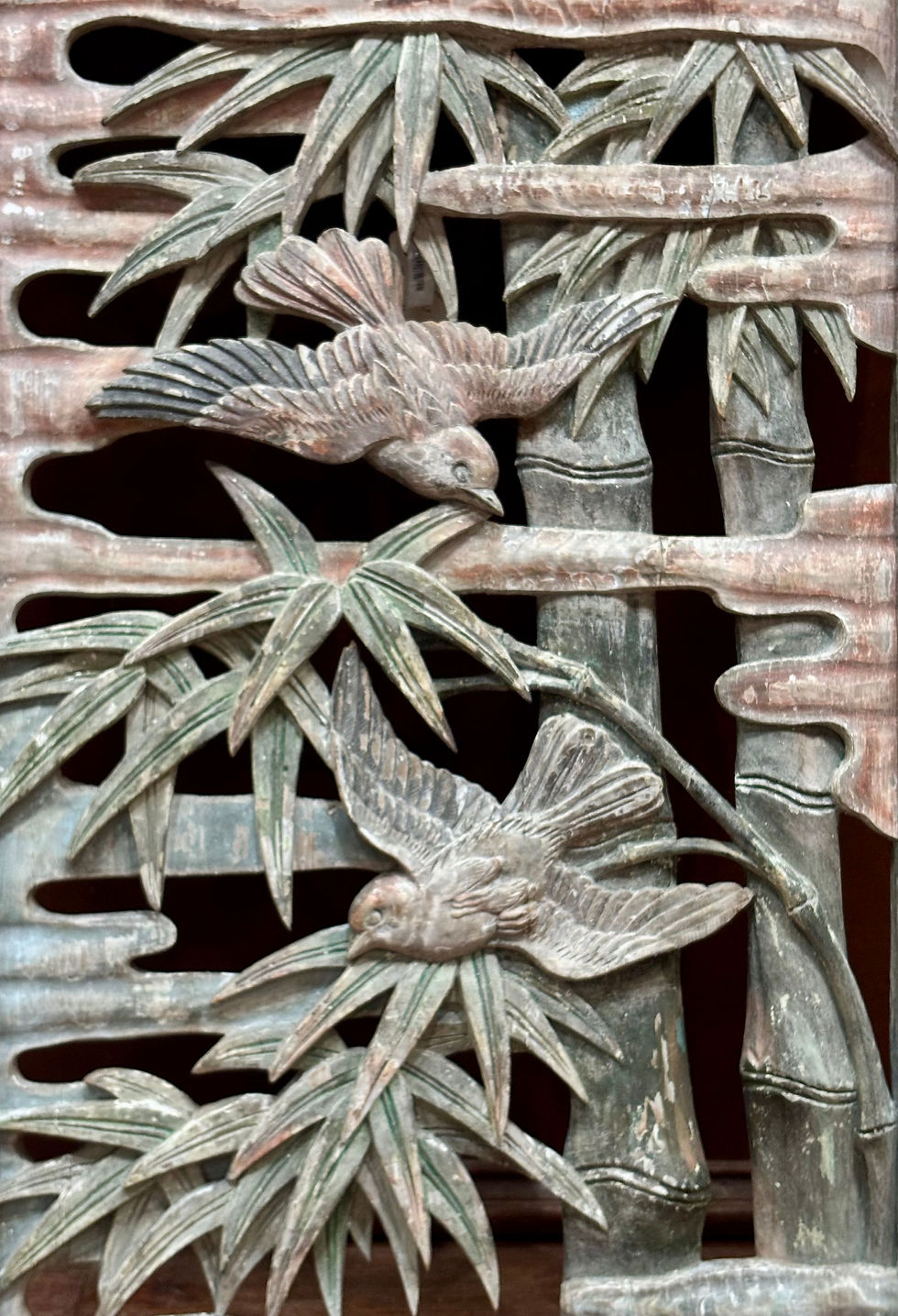 Thumbnail: 19th Century Japanese Wood and Enamel Wall Panel of Bamboo and Birds