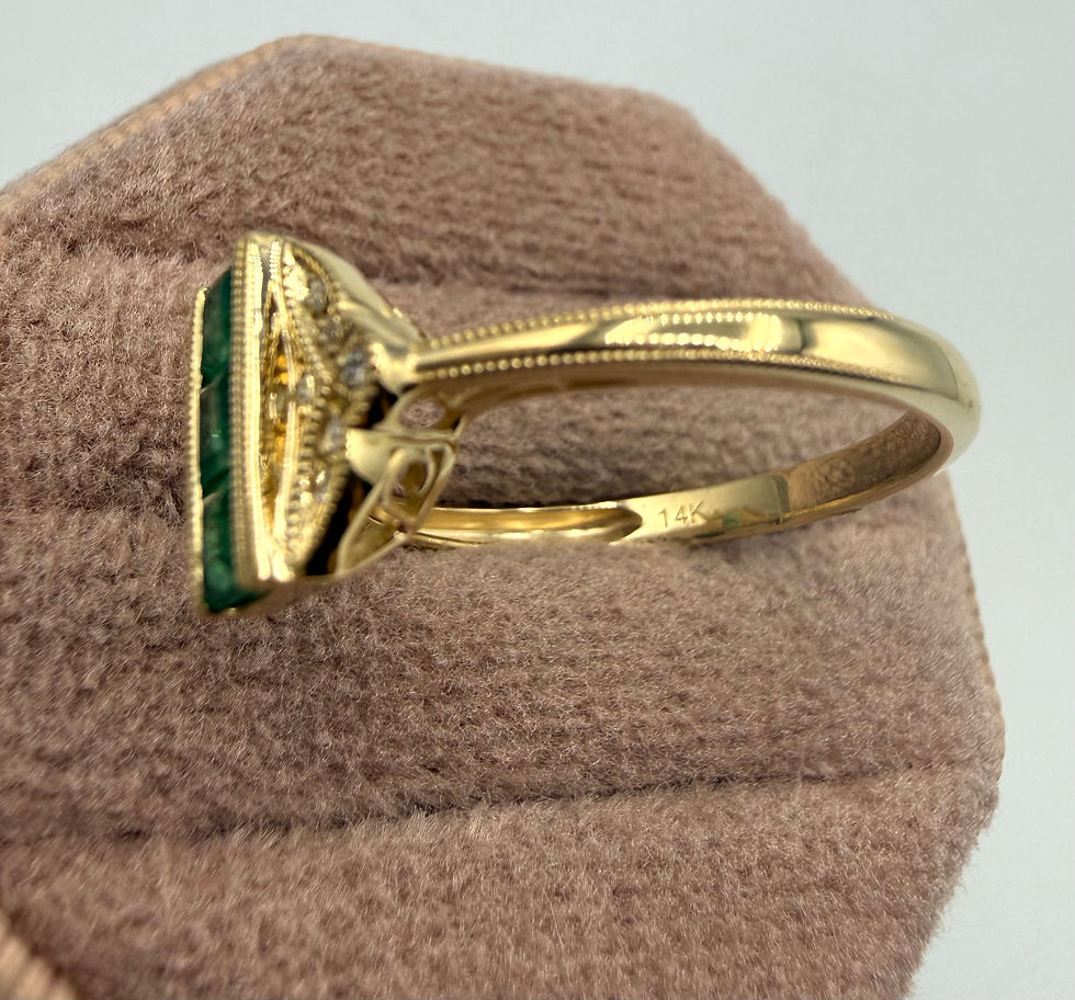 Thumbnail: 14 Karat Yellow Gold .52ctw Emerald & .06ctw Diamond Ring