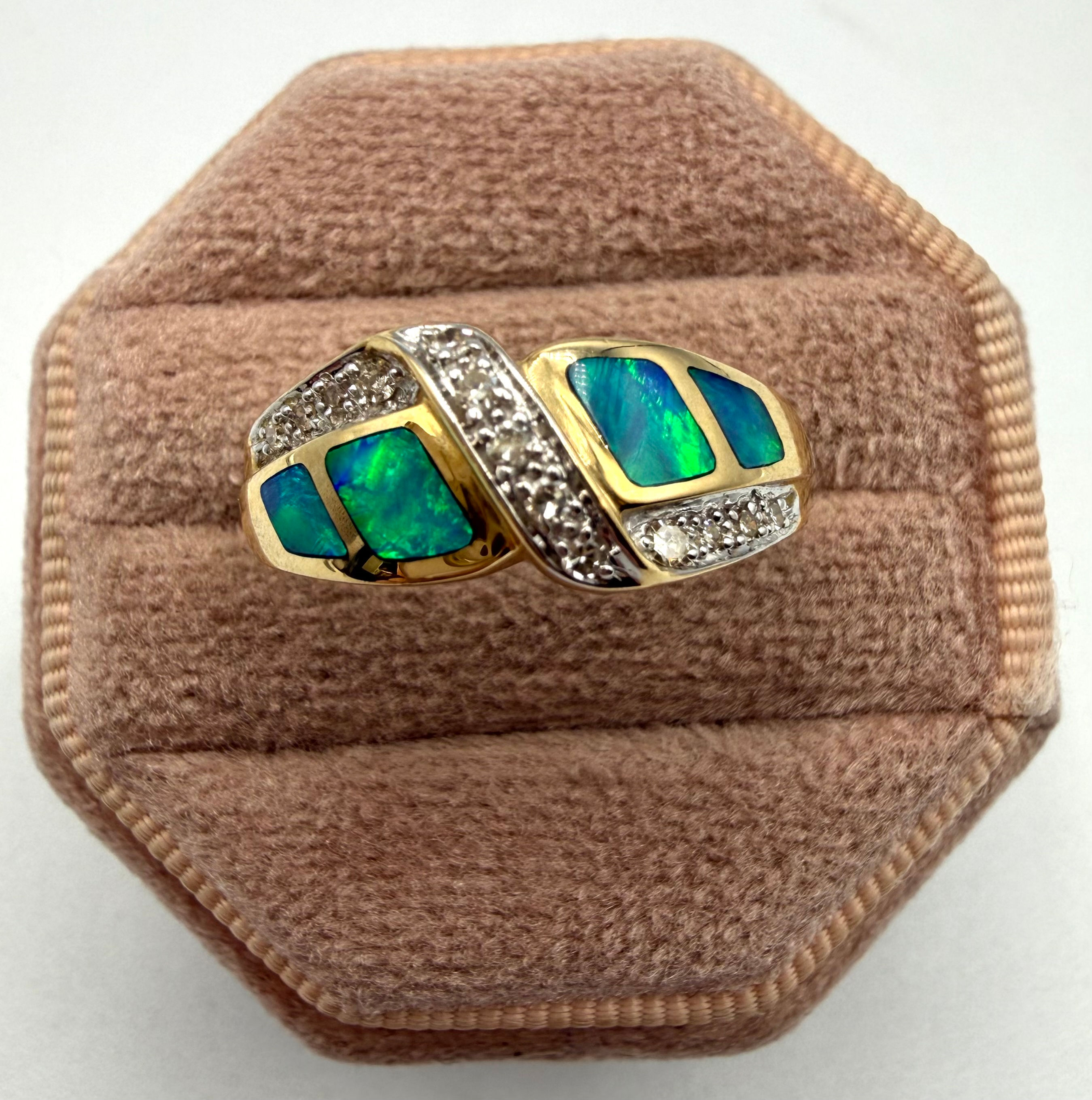 14 Karat Yellow Gold Opal Inlay & .06ctw Diamond Ring
