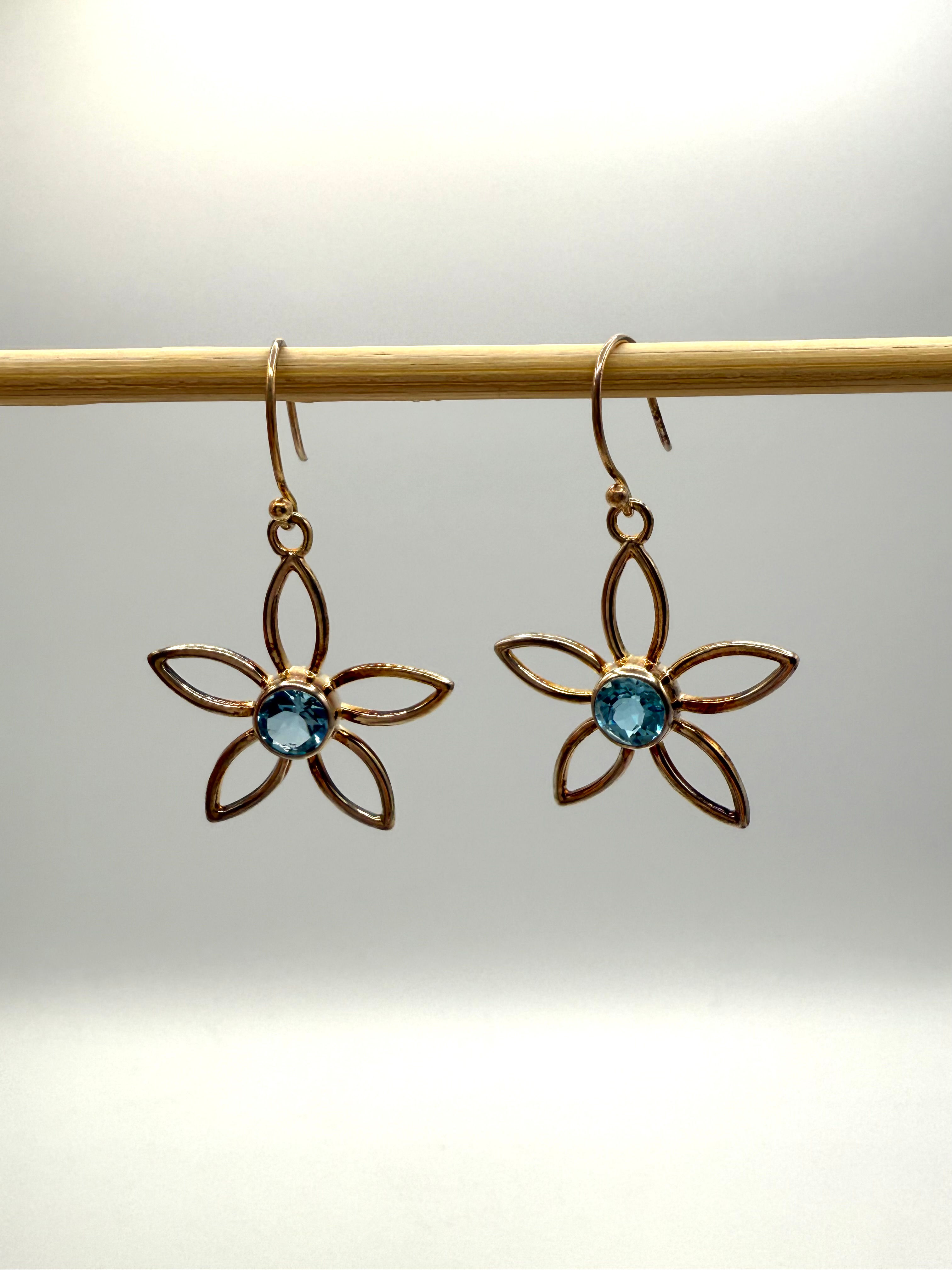 Sterling Silver Blue Topaz Flower Dangle Earrings