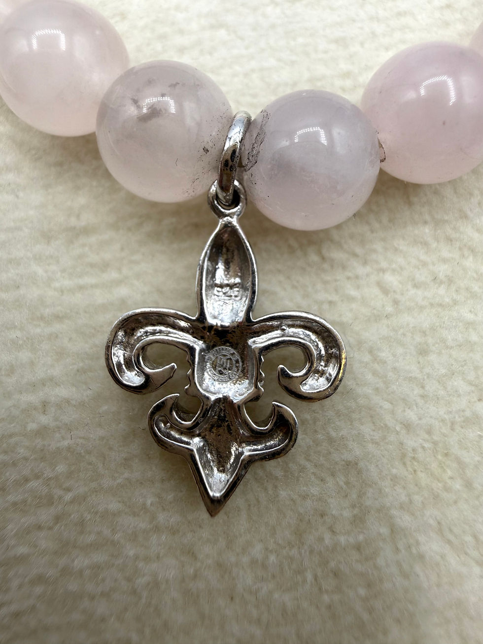 Thumbnail: Sterling Silver Rose Quartz Fleur De Lis Bracelet