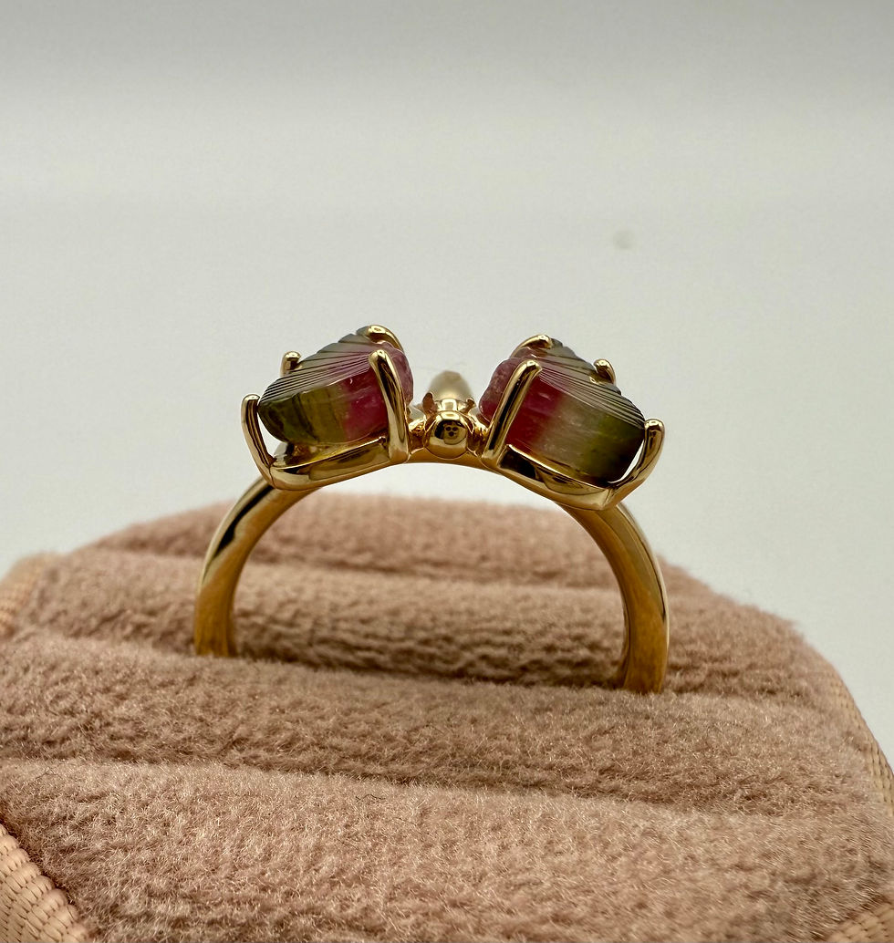 Thumbnail: 14 Karat Yellow Gold Watermelon Tourmaline Butterfly Ring