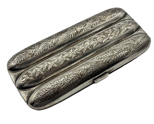 antique sterling silver cigarette box Cigar Antique Silver Engraved Cigarette Case